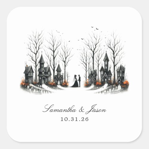 Halloween Village Wedding Square Sticker