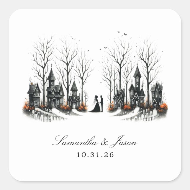 Halloween Village Wedding Square Sticker (Front)