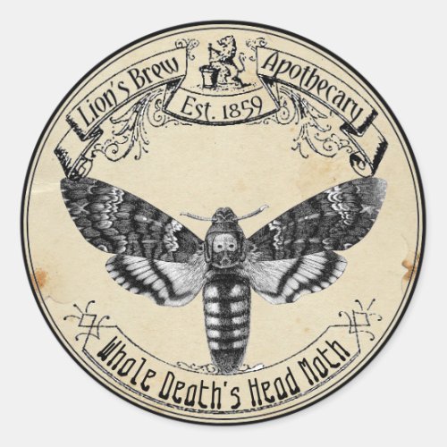 Halloween Vintage Apothecary Deaths Head Moth Classic Round Sticker