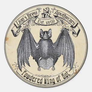 Halloween Vintage Apothecary Wing of Bat Classic Round Sticker