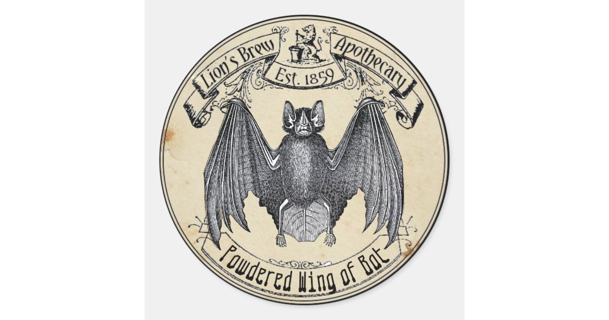 Halloween Vintage Apothecary Wing of Bat Classic Round Sticker | Zazzle