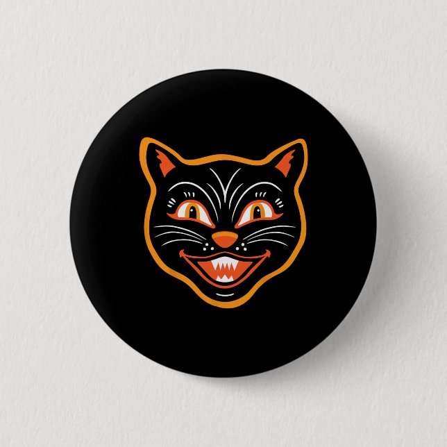 Halloween Vintage Black Cat  Button (Front)