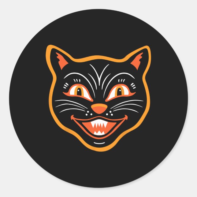 Halloween Vintage Black Cat  Classic Round Sticker (Front)