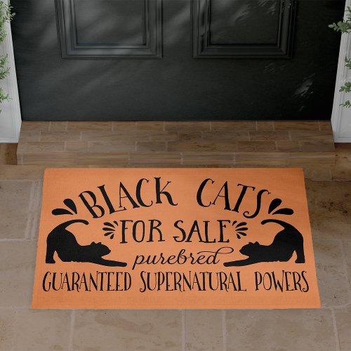 Halloween Vintage Black Cat  Orange Doormat