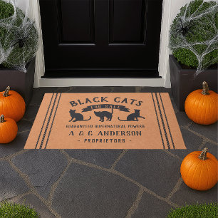 Halloween Vintage Black Cats Personalized Doormat