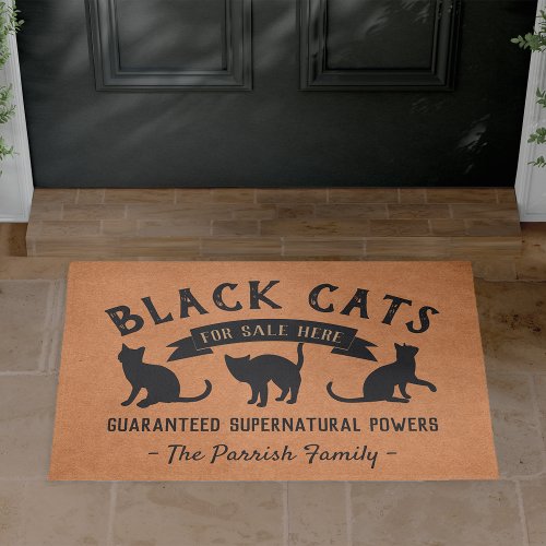 Halloween Vintage Black Cats Personalized Doormat