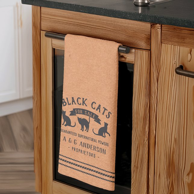 Halloween Vintage Black Cats Personalized Kitchen Towel (Creator Uploaded)