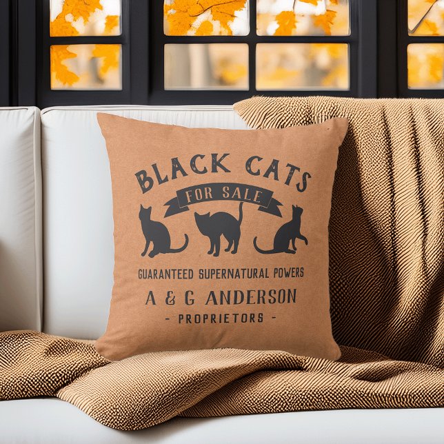 Halloween Vintage Black Cats Personalized Throw Pillow (Creator Uploaded)