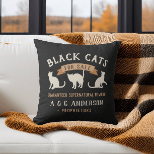 Halloween Vintage Black Cats Personalized Throw Pillow