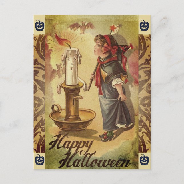 Halloween Vintage Candle and Costume Postcard (Front)