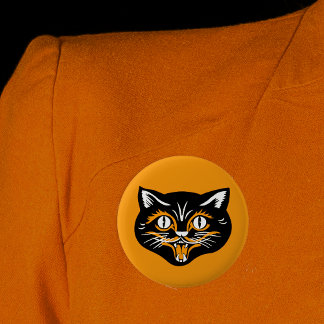 Halloween Vintage Cat Face Pinback Button