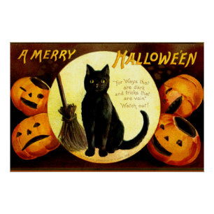 Halloween vintage cat poster