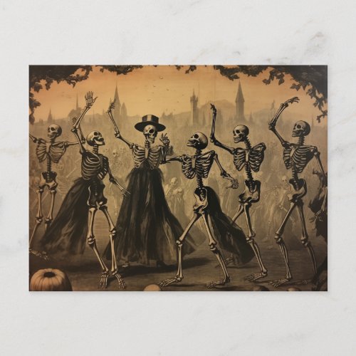 Halloween Vintage Dancing Skeletons  Postcard