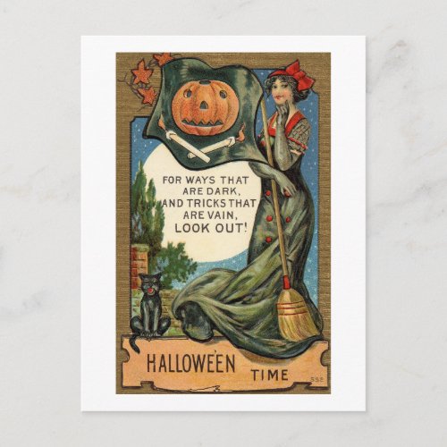 Halloween Vintage Dark Days Witch Postcard