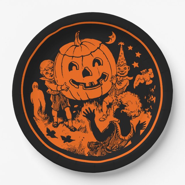 Halloween Vintage Design Paper Plates (Front)
