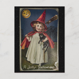 Halloween Vintage Funny Cat Illustration Postcard