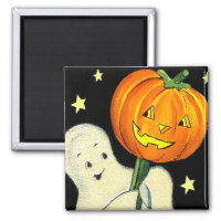 Halloween Vintage Ghost and Pumpkin Magnet