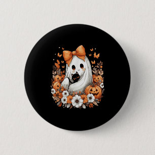 Halloween Vintage Ghost With Black Cat Pumpkin Flo Button