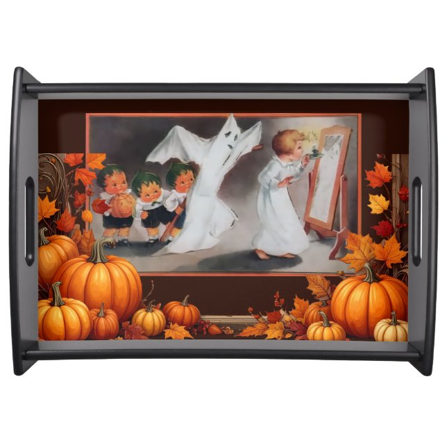 Halloween Vintage Girl with Candle Placemat Serving Tray (Front)