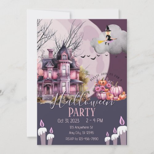 Halloween Vintage Gothic House Pink Invitation