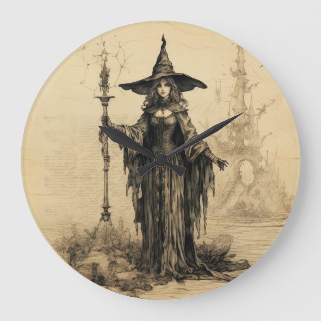 Halloween Vintage Gothic Witch  Large Clock (Front)