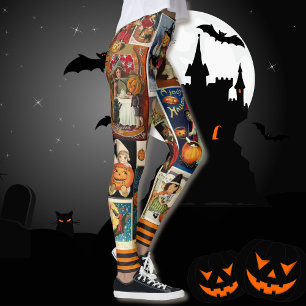 Halloween Vintage Greeting Cards Witches Pumpkins Leggings