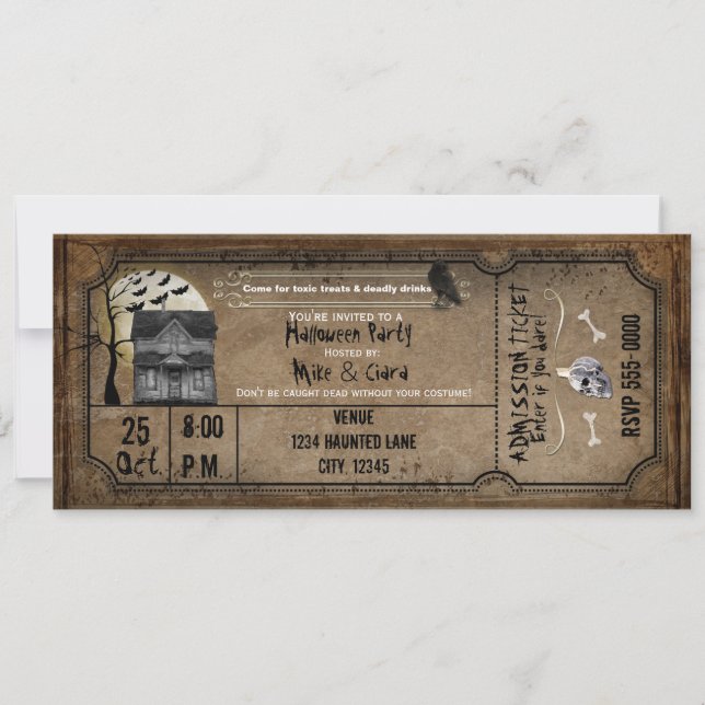 Halloween Vintage Haunted House Ticket Invitation (Front)