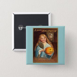 Halloween Vintage Lady With Mirror Button