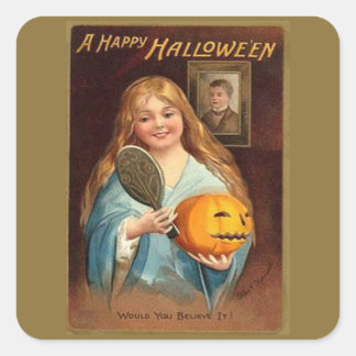 Halloween Vintage Lady With Mirror) Square Sticker