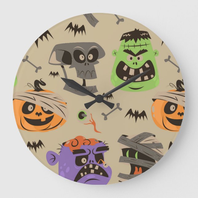 Halloween Vintage Pattern Large Clock (Front)