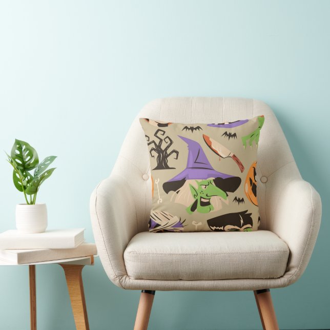 Halloween vintage pattern throw pillow (Chair)