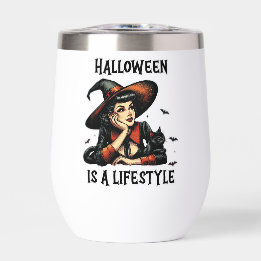 Halloween Vintage Pin-Up Witches Thermal Wine Tumbler
