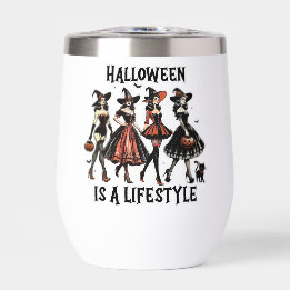 Halloween Vintage Pin-Up Witches Thermal Wine Tumbler