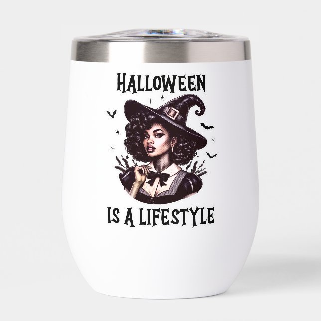 Halloween Vintage Pin-Up Witches Thermal Wine Tumbler (Front)