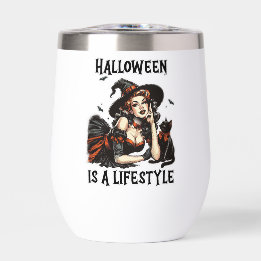 Halloween Vintage Pin-Up Witches Thermal Wine Tumbler