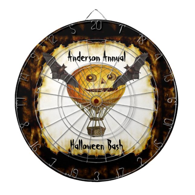 Halloween Vintage Pumpkin Balloon Man and Bats Dartboard (Front)