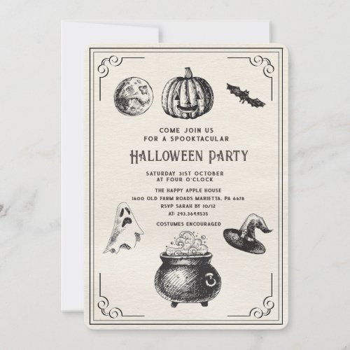 Halloween Vintage Pumpkin Witch Party Invitation