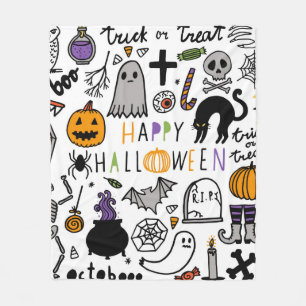Halloween vintage set. Cute halloween icon collect Fleece Blanket
