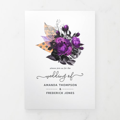 Halloween Vintage Shabby Floral Wedding Tri_Fold Invitation