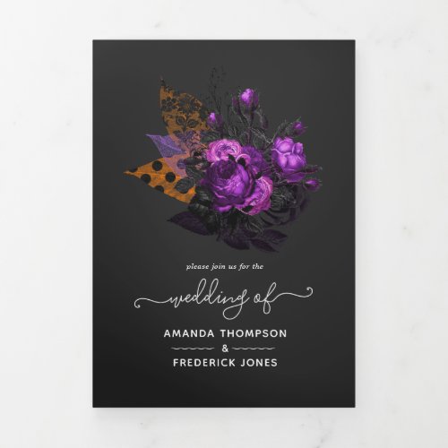 Halloween Vintage Shabby Floral Wedding Tri_Fold Invitation