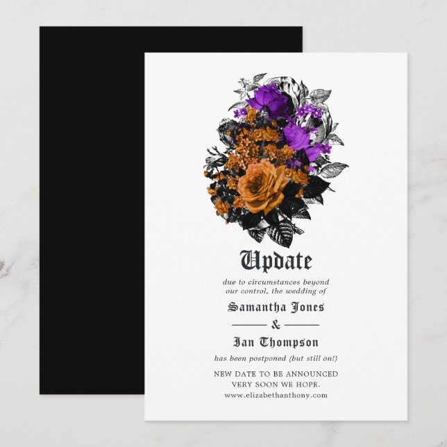 Halloween Vintage Shabby Floral Wedding Update Invitation (Front/Back)