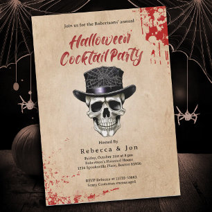 Halloween Vintage Skull Cocktail Party Invitation