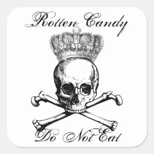 Halloween vintage skull & crossbones candy treat square sticker
