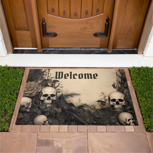 Halloween Vintage Skulls Welcome  Doormat