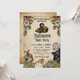 Halloween Vintage spooky witch hat cauldron Invitation