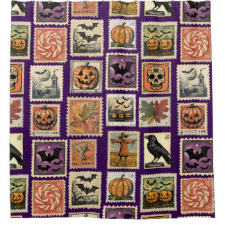 Halloween Vintage Stamp Patter Shower Curtain