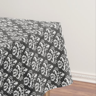 Halloween Vintage Victorian Damask White on Black Tablecloth