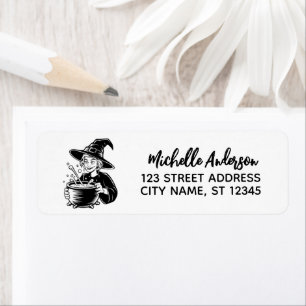 Halloween Vintage Witch Cauldron Return Address Label