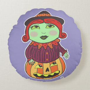 Halloween Vintage Witch Classic Drawn Art Purple Round Pillow