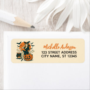 Halloween Vintage Witch Pumpkin Bat Return Address Label